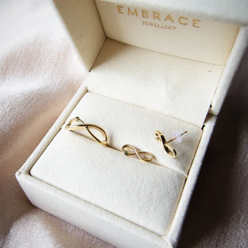 Infinity Studs with Green Diamonds