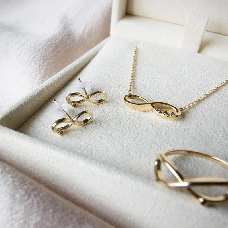Infinity Studs with Green Diamonds