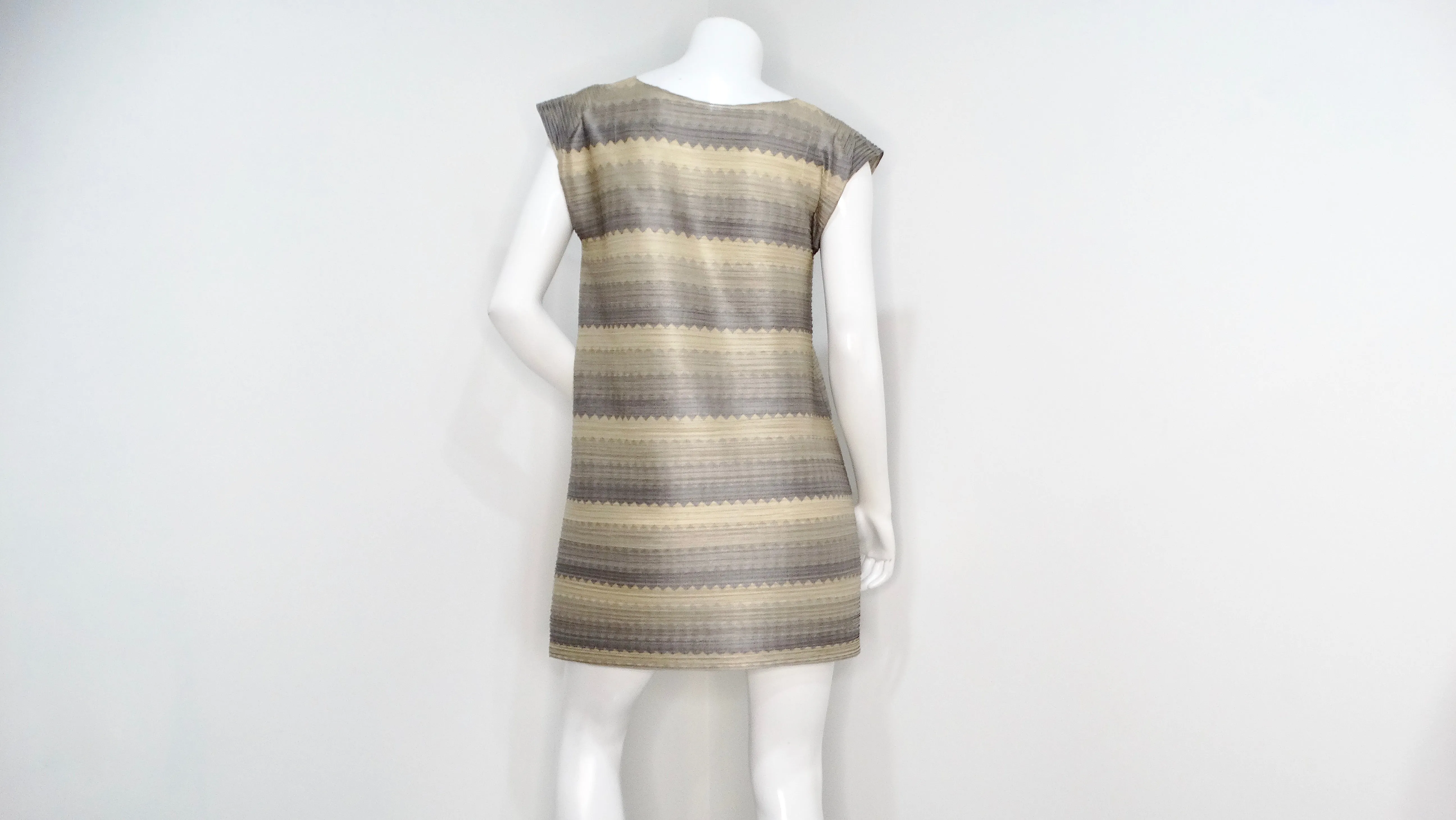 Issey Miyake 1990s Pleats Please Striped Earthy Tones Tunic Blouse