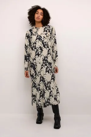 Kaffe Louise Shirt Dress in Black/Sand Graphic Cloud