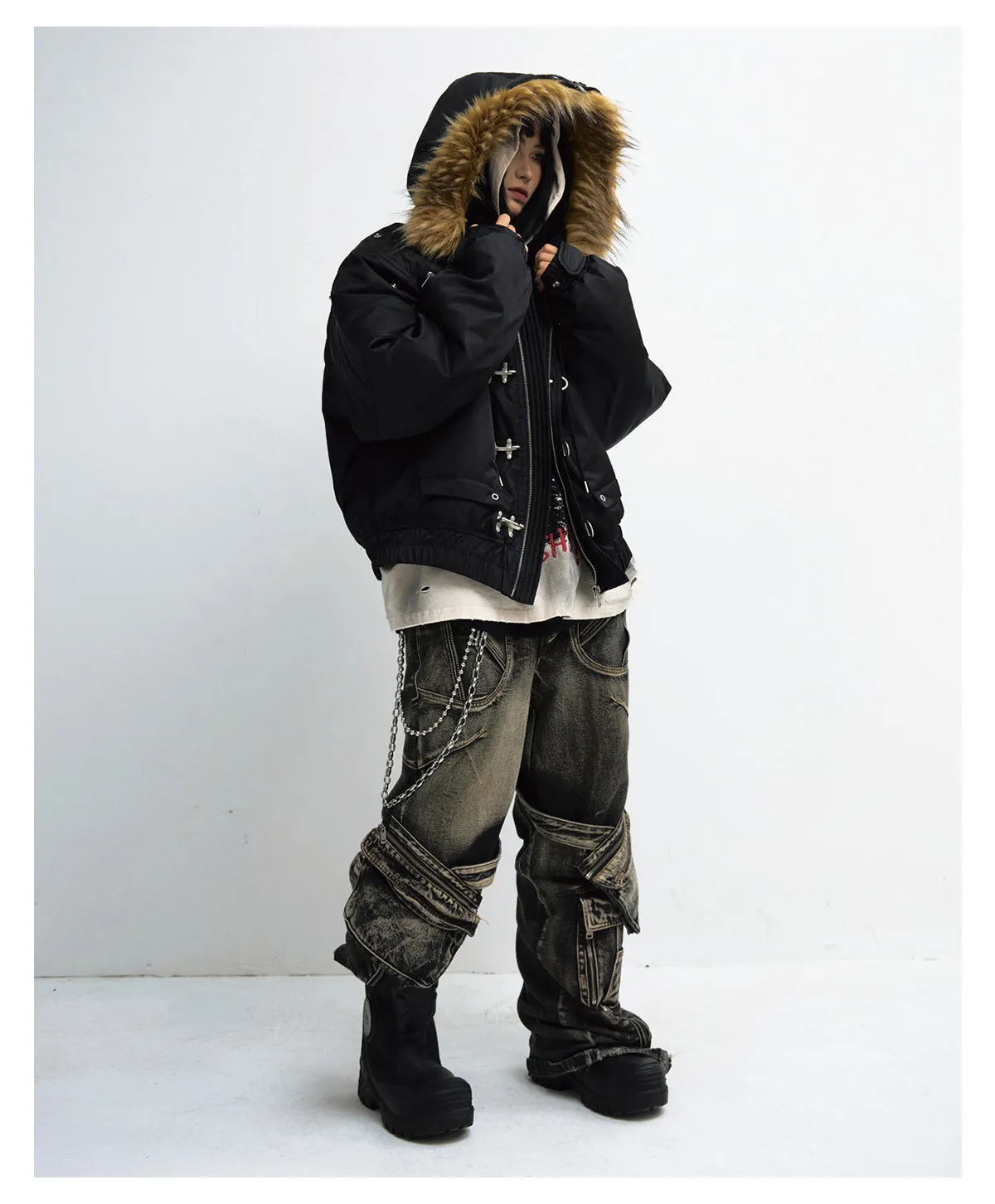 Large fur collar flight cotton jacket