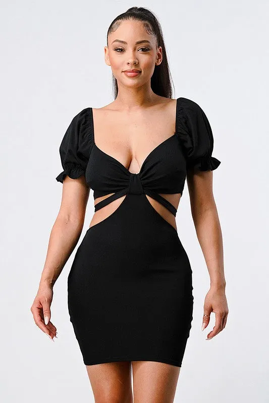 LUX SIDE CUTOUTS WITH BACK TIE DETAIL BODYCON MINI DRESS