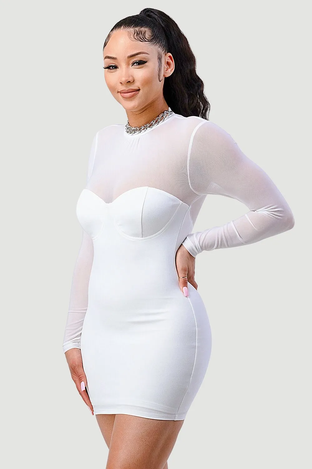 LUX SILVER CHAIN MESH BODYCON MINI DRESS