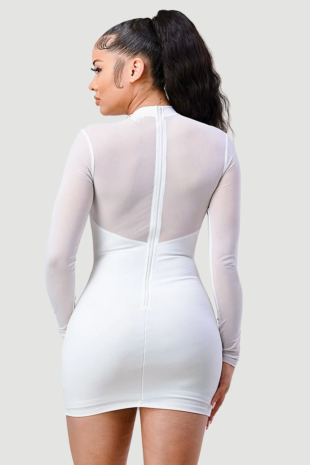 LUX SILVER CHAIN MESH BODYCON MINI DRESS