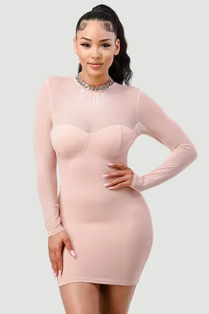LUX SILVER CHAIN MESH BODYCON MINI DRESS