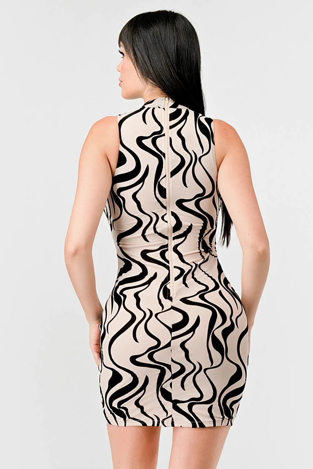 LUXE ABSTRACT MESH VELVET FLOCKING MINI DRESS