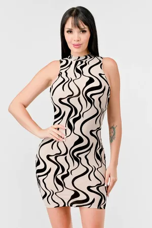 LUXE ABSTRACT MESH VELVET FLOCKING MINI DRESS