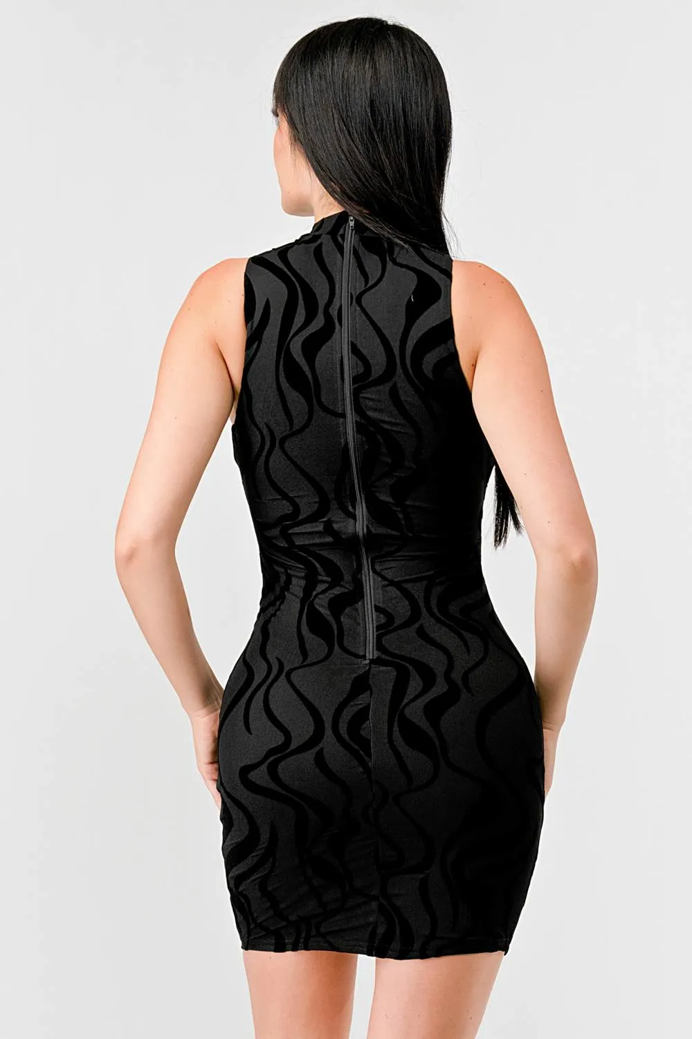 LUXE ABSTRACT MESH VELVET FLOCKING MINI DRESS