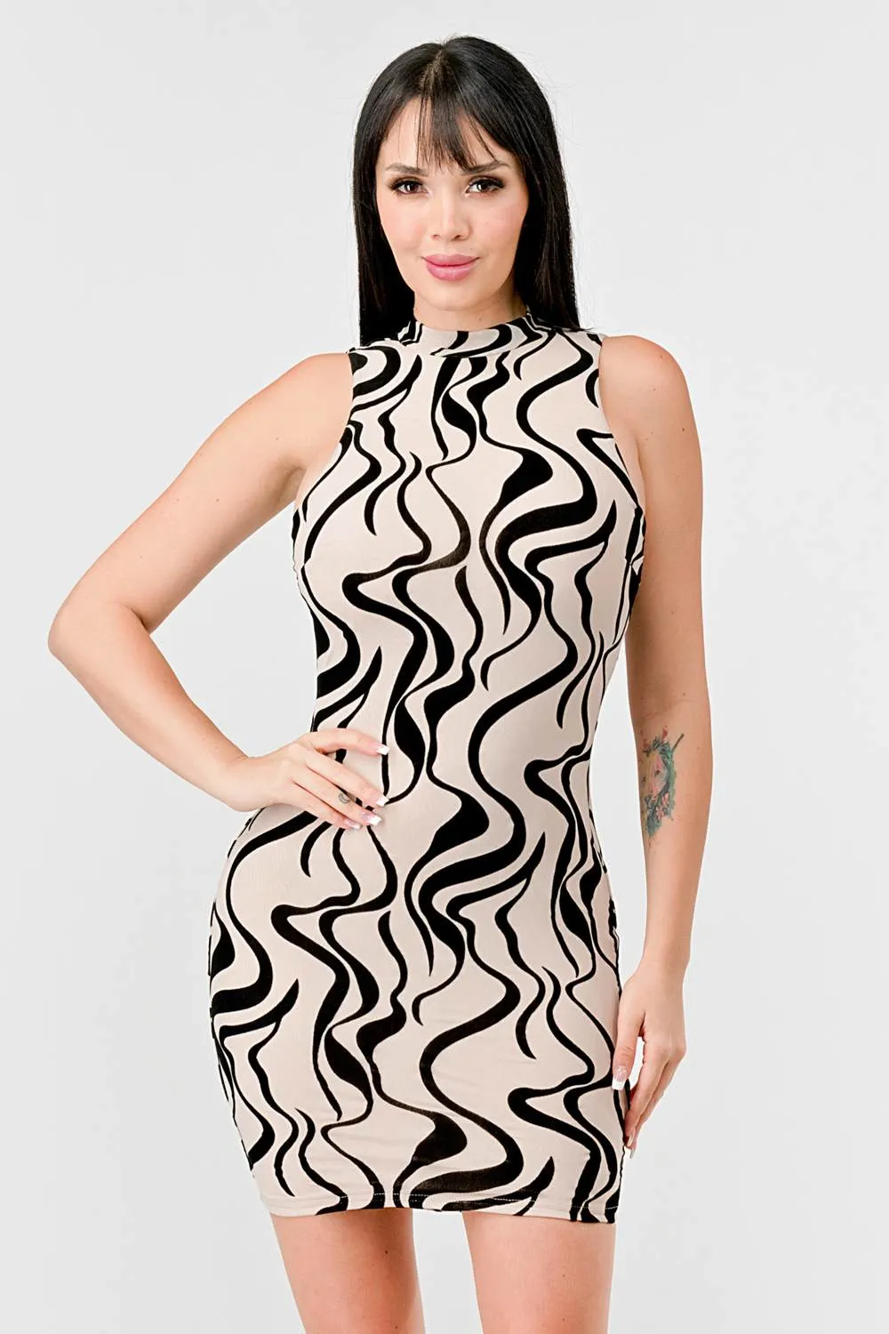 LUXE ABSTRACT MESH VELVET FLOCKING MINI DRESS