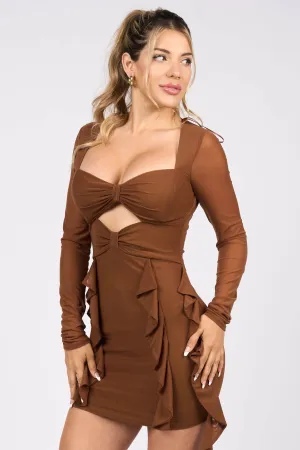 LUXE MESH BOW SWEETHEART SIDE DRAPED MINI DRESS