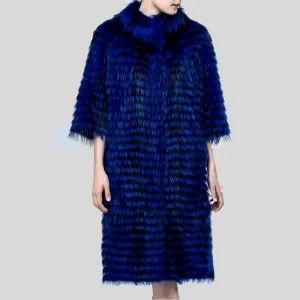Luxury Silver Fox Fur Three Quarter Sleeves Coat