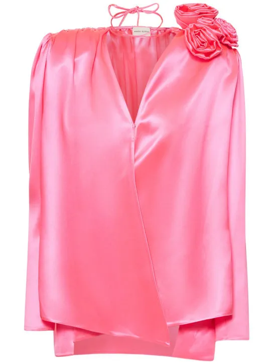 Magda Butrym   Silk satin v neck flower blouse 
