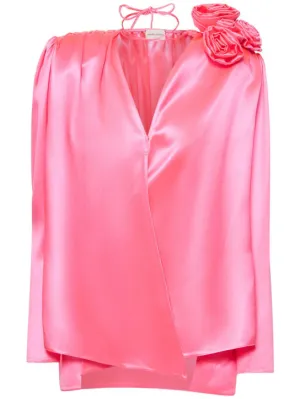 Magda Butrym   Silk satin v neck flower blouse 
