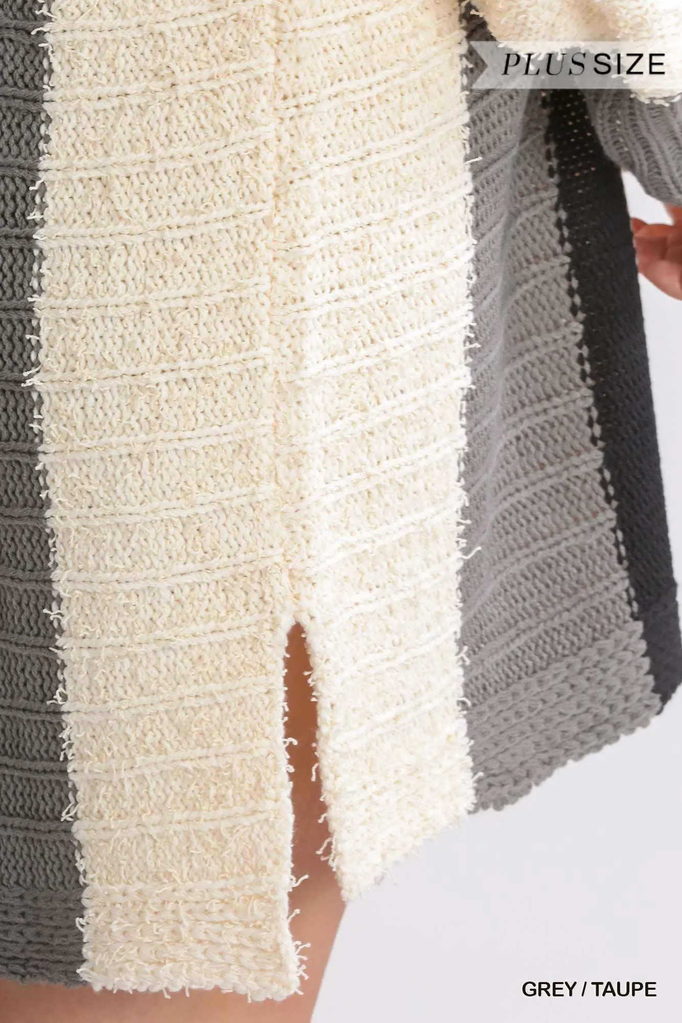 Oversized Multicolor Boucle V-neck Pullover Sweater Dress With Side Slit