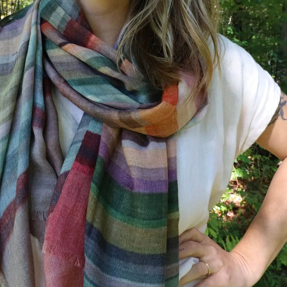 Pangden Wool/Silk Scarf - Earth Stripes