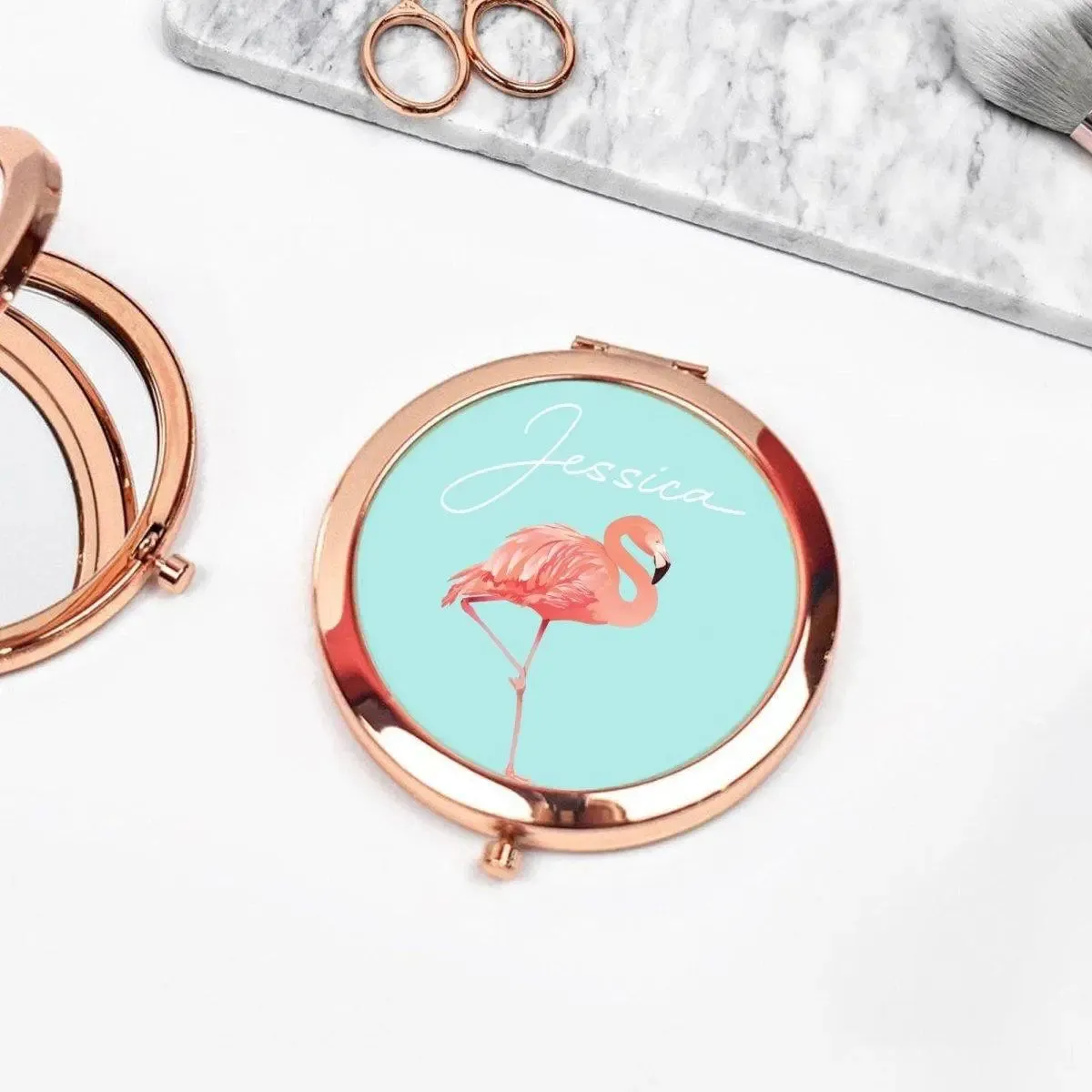 Personalised Flamingo Compact Mirror, Flamingo Pocket Mirror, Pocket Mirror, Tropical Hand Mirror, Small Mum Gift, Birthday Gift,Hand Mirror