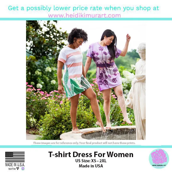 Pink Zebra T-Shirt Dress, Zebra Animal Print Crew Neck Long Tee Shirt Dress - Made in USA