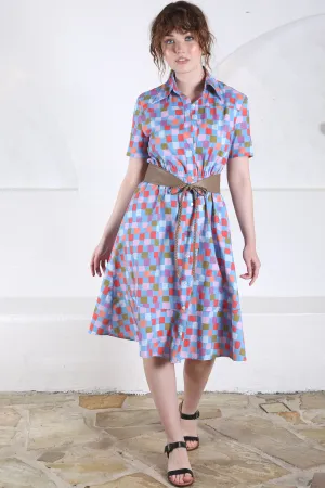 Pompidou Fitted Dress Pool Blue in Cotton