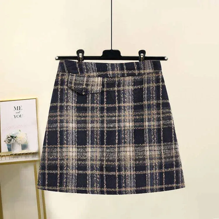 Preppy Bowknot Colorblock Sweater Plaid Pleated Skirt Two Piece Set