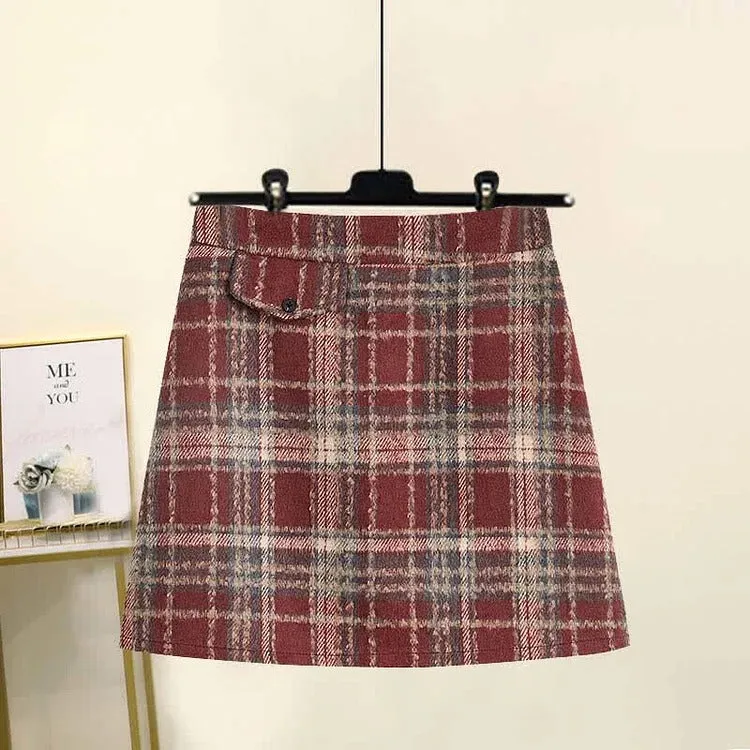 Preppy Bowknot Colorblock Sweater Plaid Pleated Skirt Two Piece Set