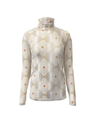 Printed Mesh Turtleneck | Cream
