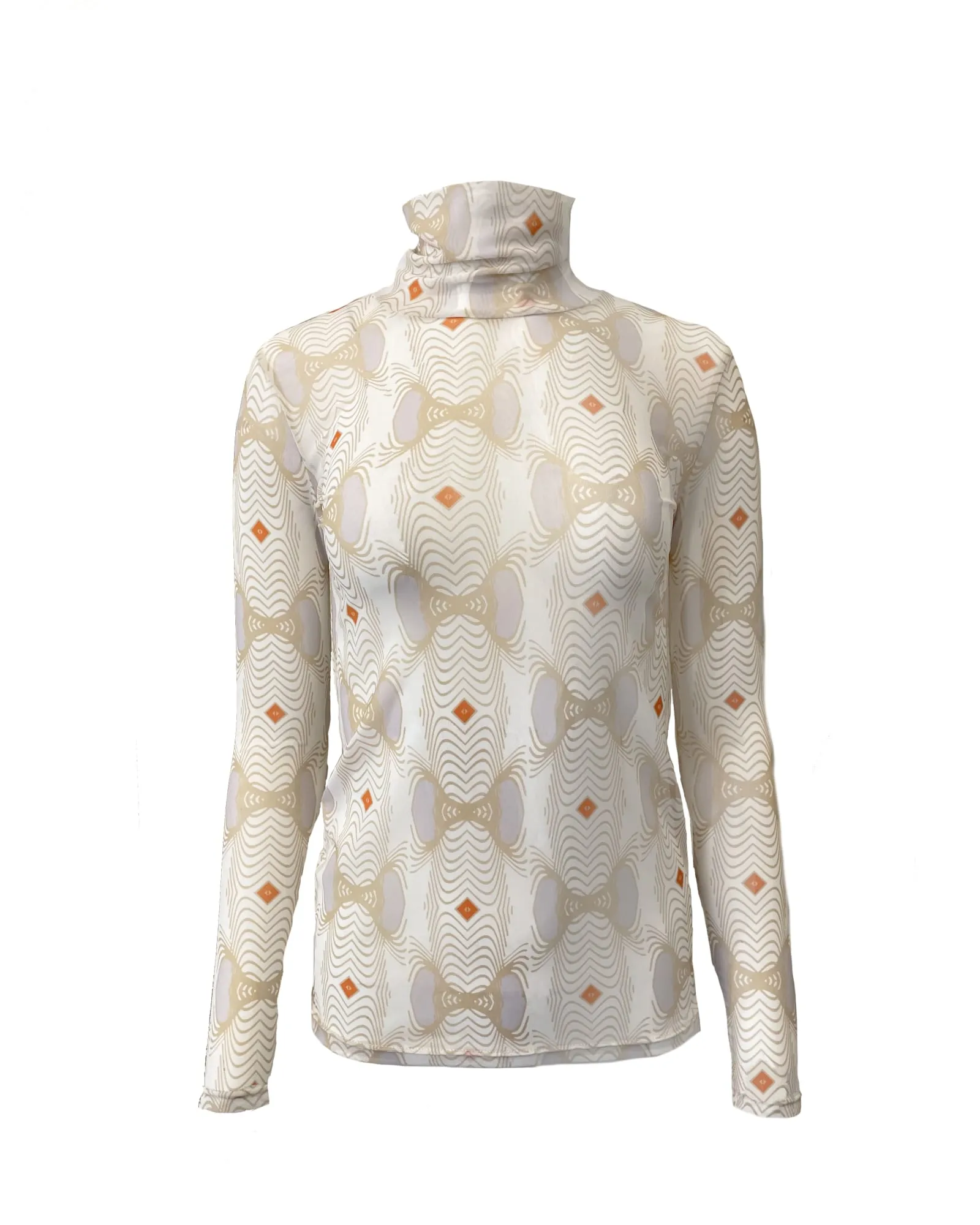 Printed Mesh Turtleneck | Cream