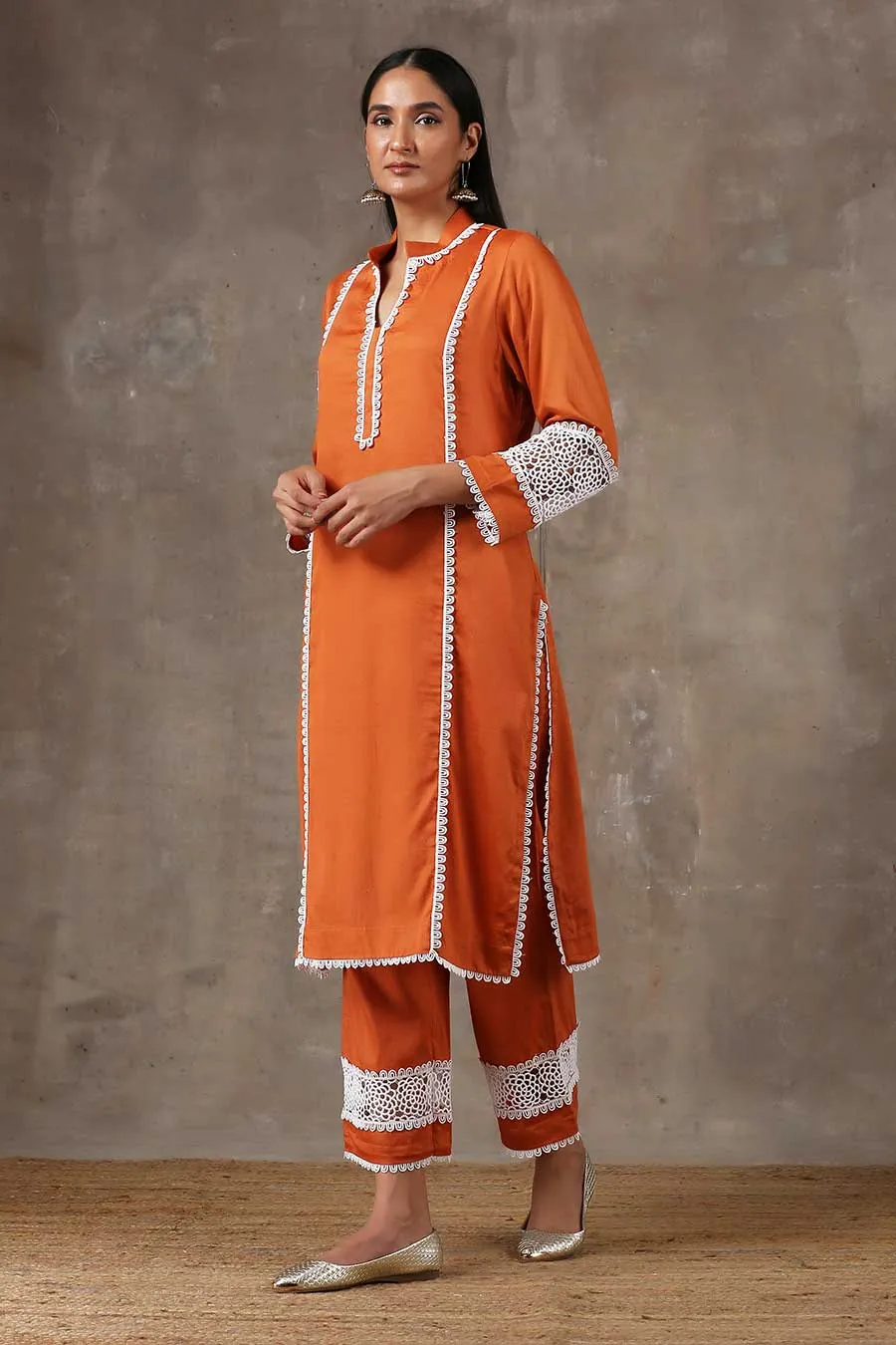 Rust Orange Kurta & Pant Set (Set of 2)