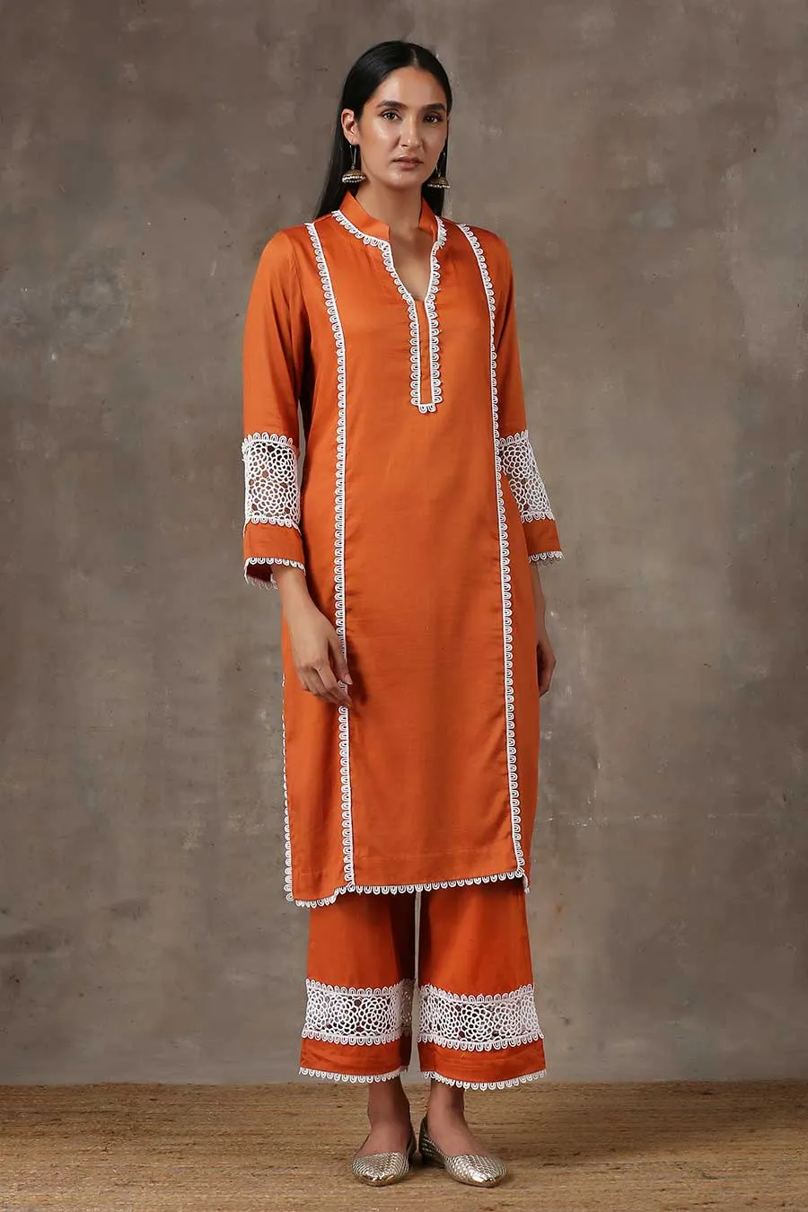 Rust Orange Kurta & Pant Set (Set of 2)