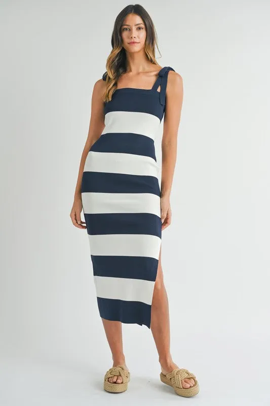 Sailor Striped Knit Maxi Dress - Navy