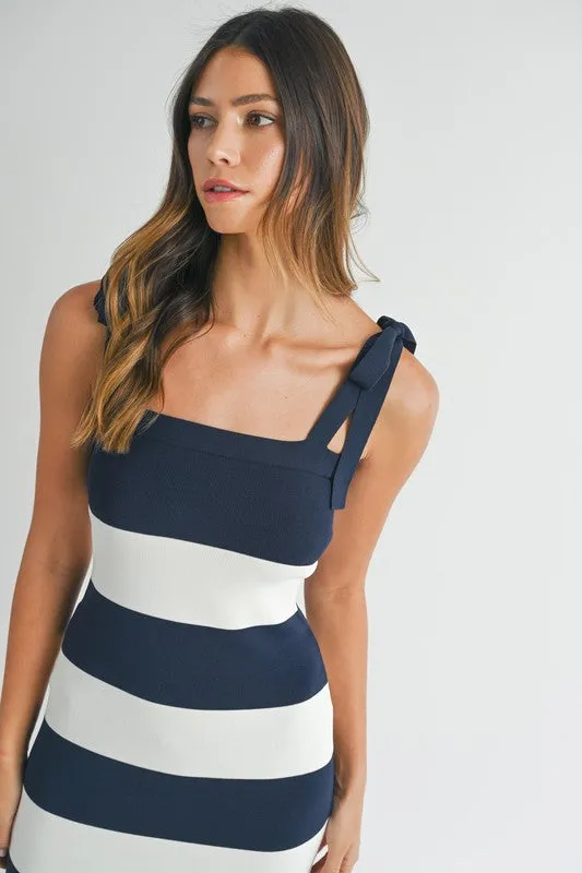 Sailor Striped Knit Maxi Dress - Navy