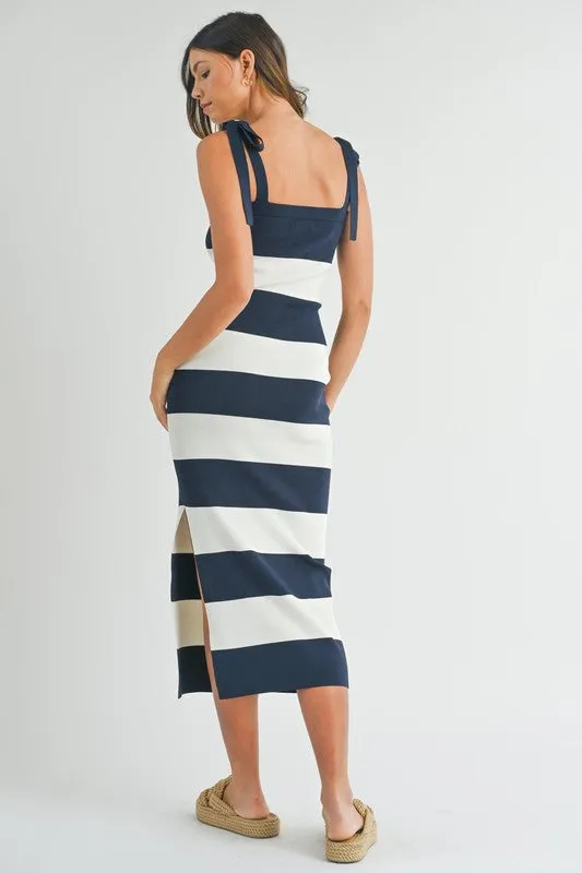 Sailor Striped Knit Maxi Dress - Navy