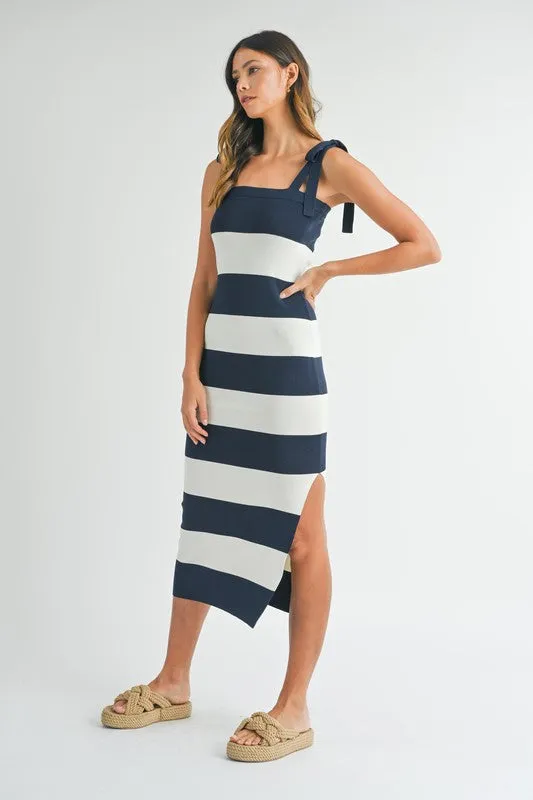 Sailor Striped Knit Maxi Dress - Navy