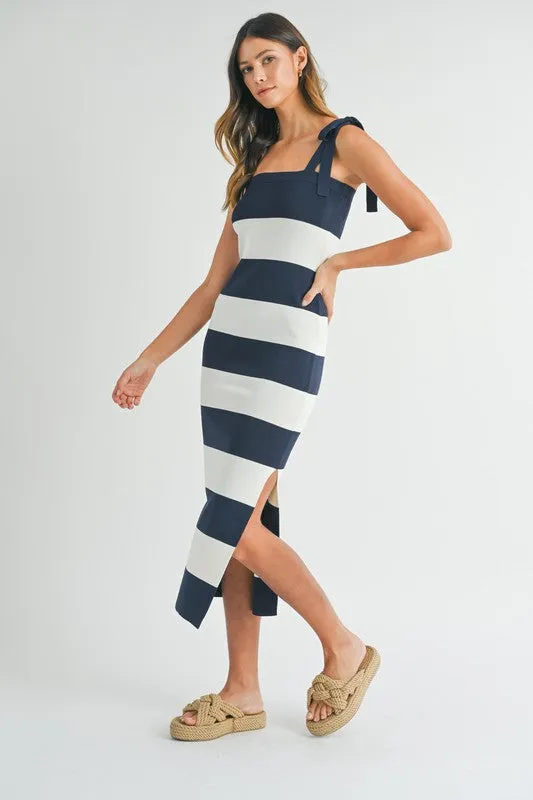 Sailor Striped Knit Maxi Dress - Navy