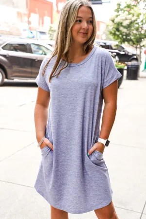 Spring Vibes Basic Pocket Tee Dress--Denim