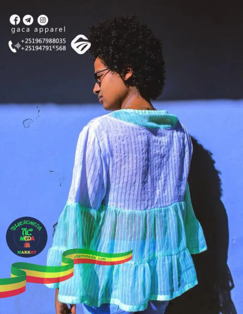 Strip hand woven pleated top