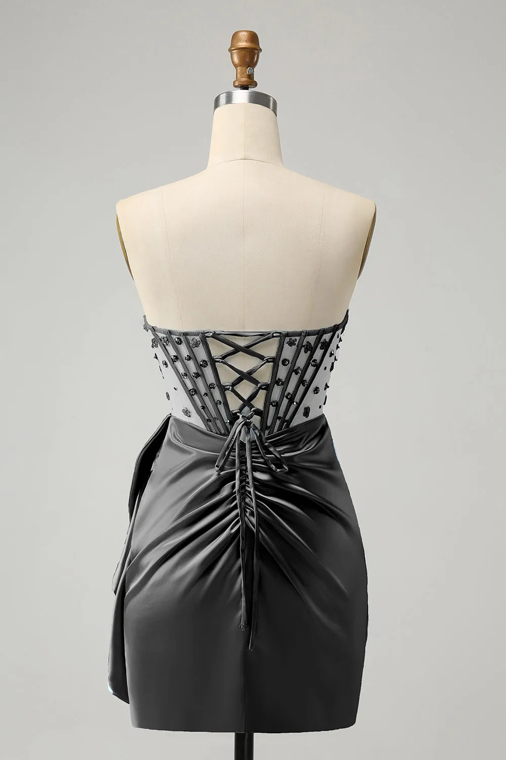 Stylish Blue Sweetheart Pleated Corset Short Tight Homecoming Dress with Beading