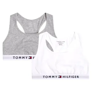 Tommy Hilfiger Girls 2 Pack Racerback Logo Bralette - Mid Grey Heather/White