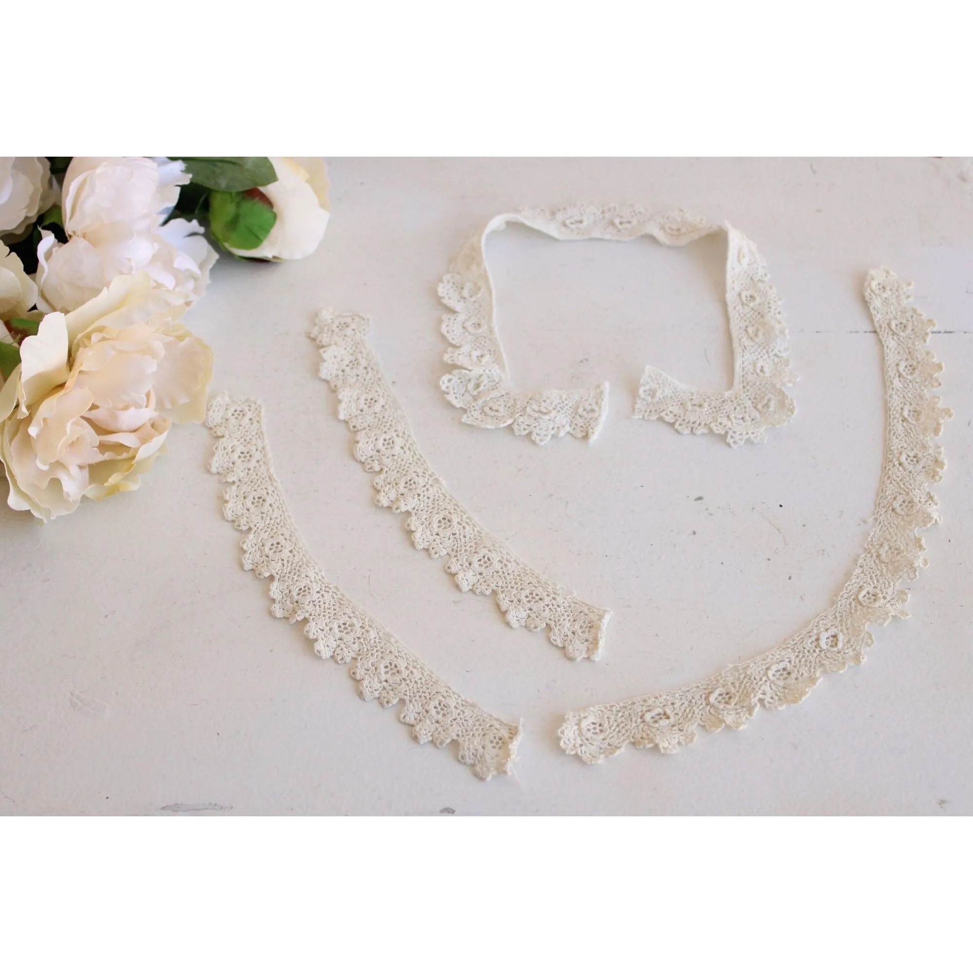 Vintage Early 1900s Collar, Cuffs and Trim in Ivory Lace