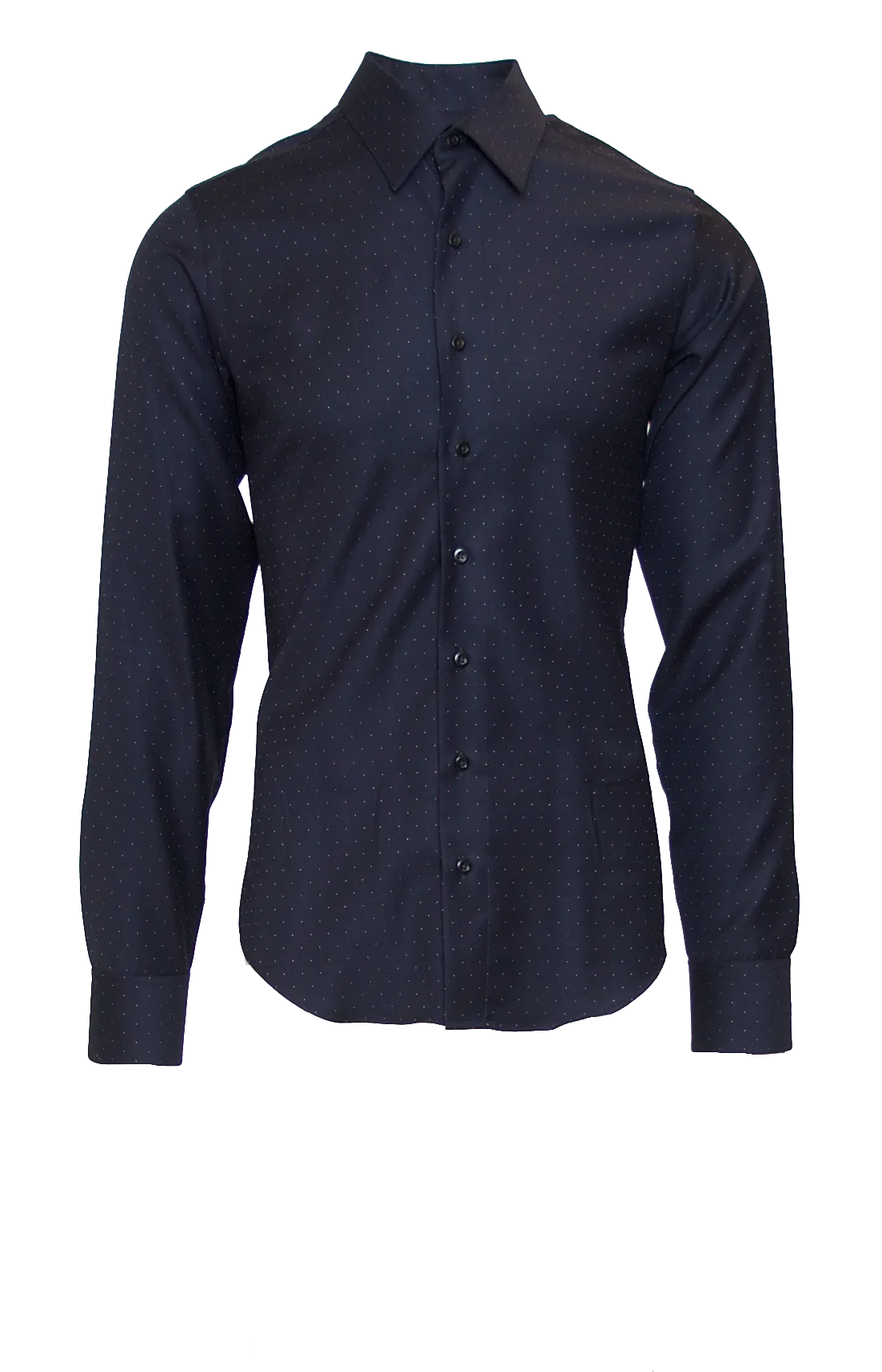 WHITE DOTTED DEEP NAVY FITTED COTTON DRESS SHIRT