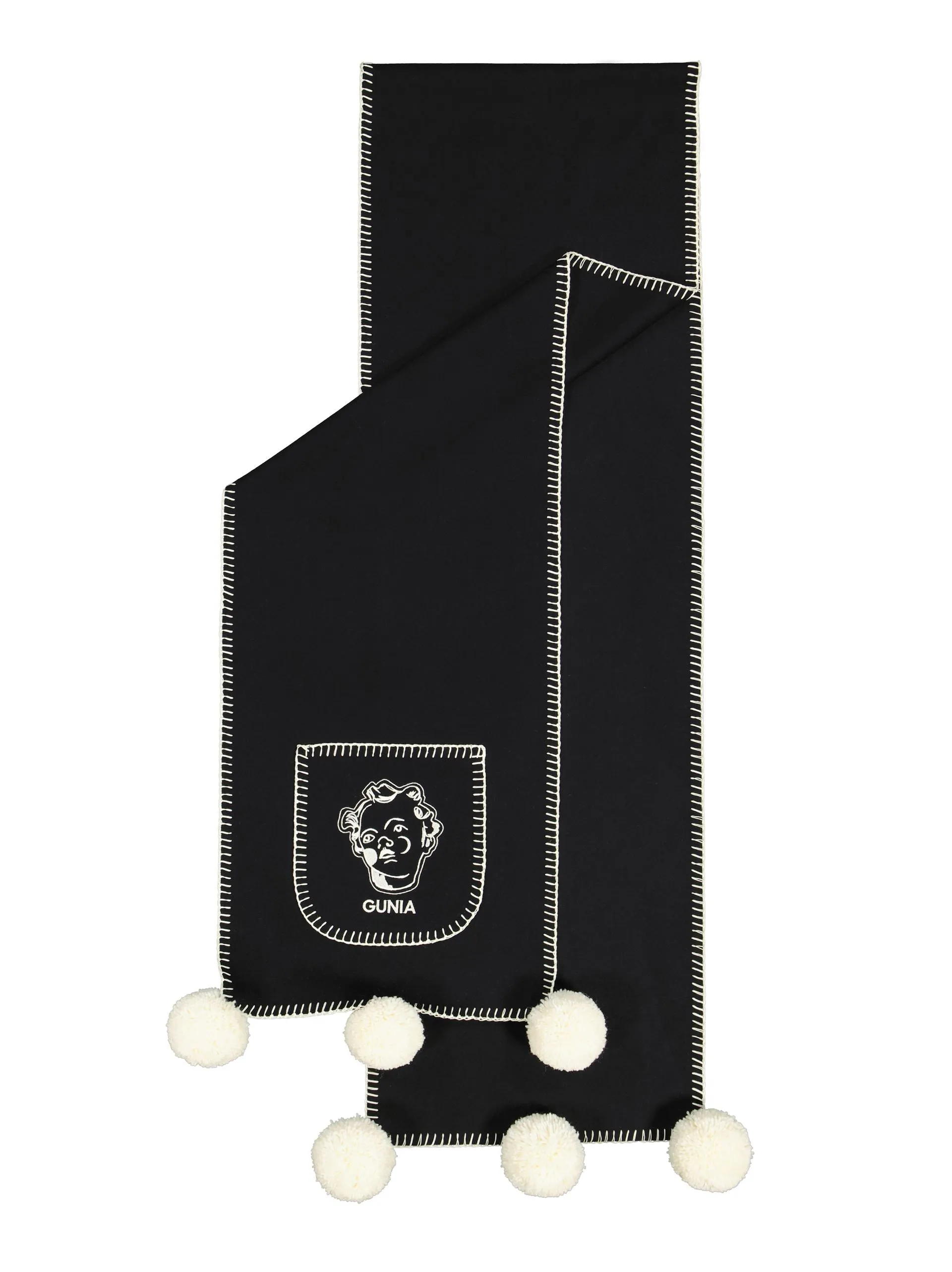 Woollen black Scarf with pompons